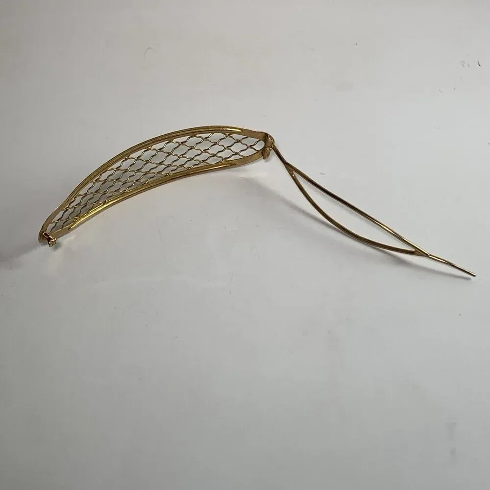 Antique 14k Gold Hair Barrette Victorian Edwardian 13 Grams Ornate Lattice 3.5”